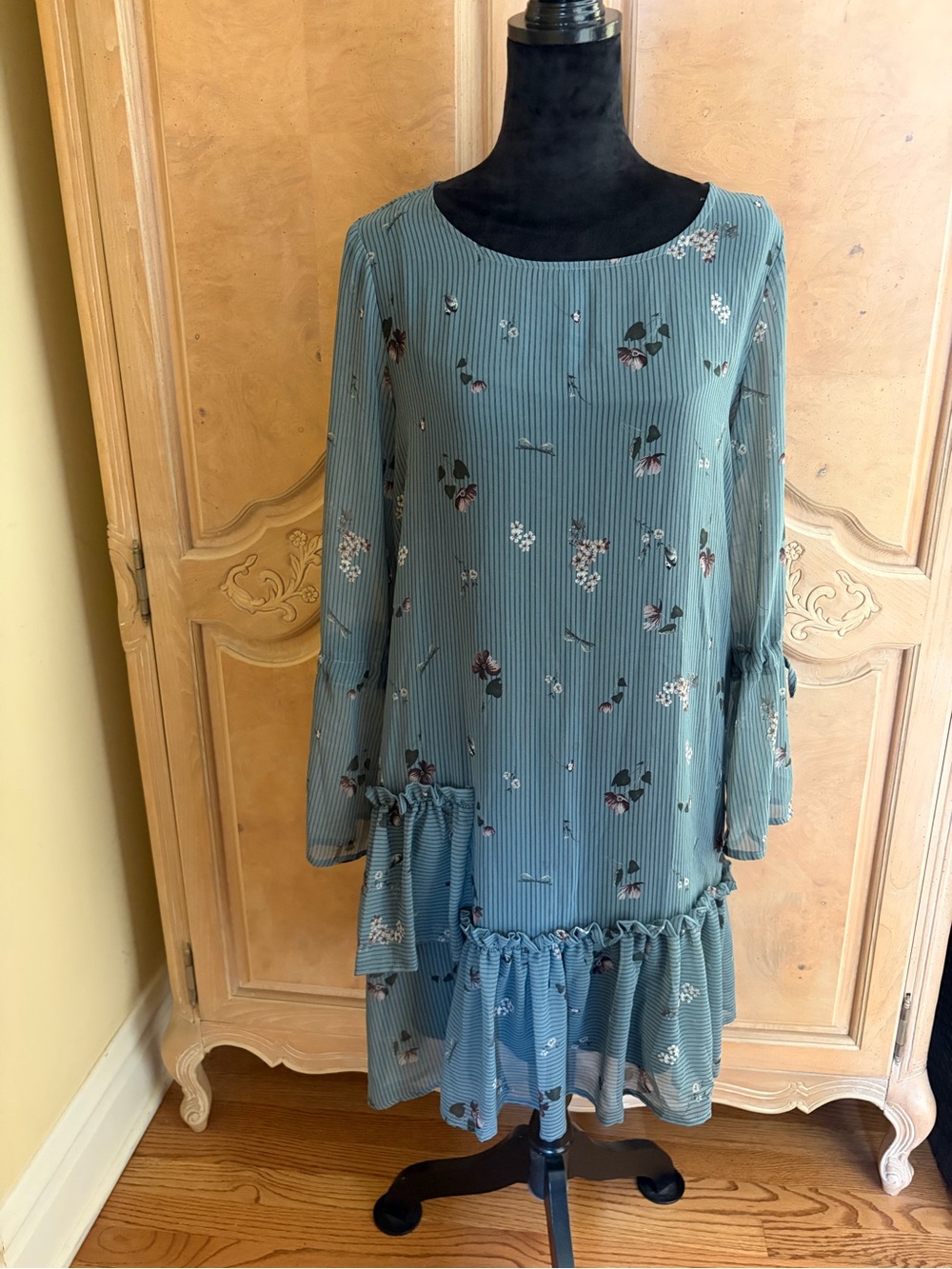 Reserved Teal Pinstripe Floral Dress.